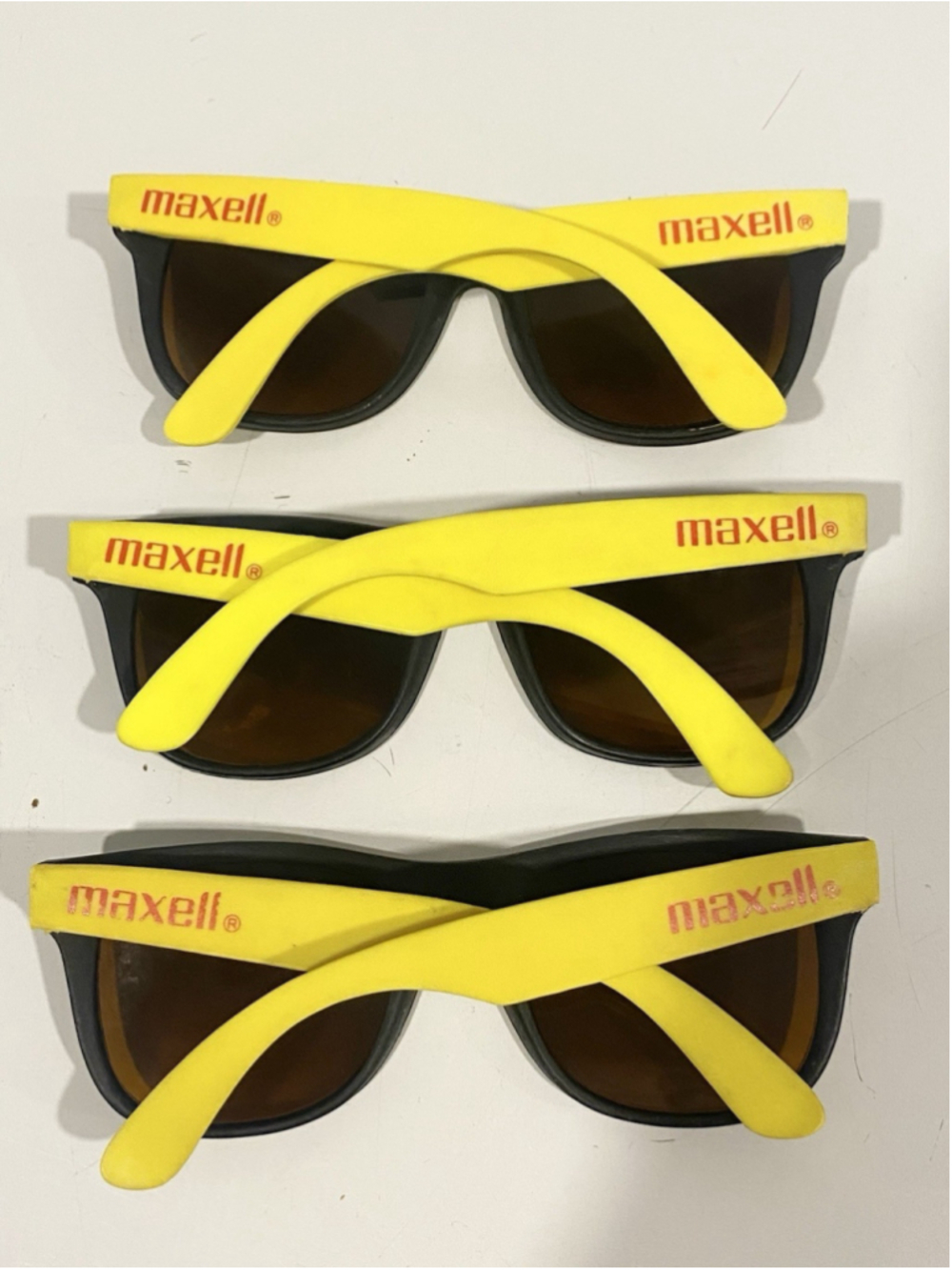 Lot of 3 Vintage Maxell Promotional Sunglasses Black Yellow Advertising Retro
